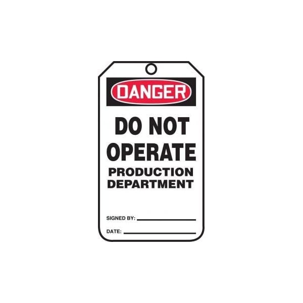 Accuform Safety Tags, DANGER DO NOT OPERATE PRODUCTION EQUIPMENT, 5.75in x 3.25in, RP-Plastic, 5PK MDT212PTM - main